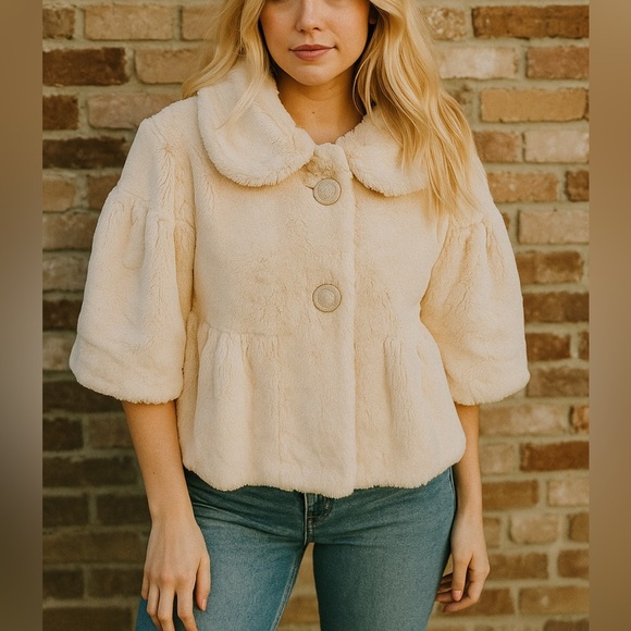 Vintage Forever Cream Faux Fur Lined Jacket, Waist length, Womens size Small - Picture 1 of 14